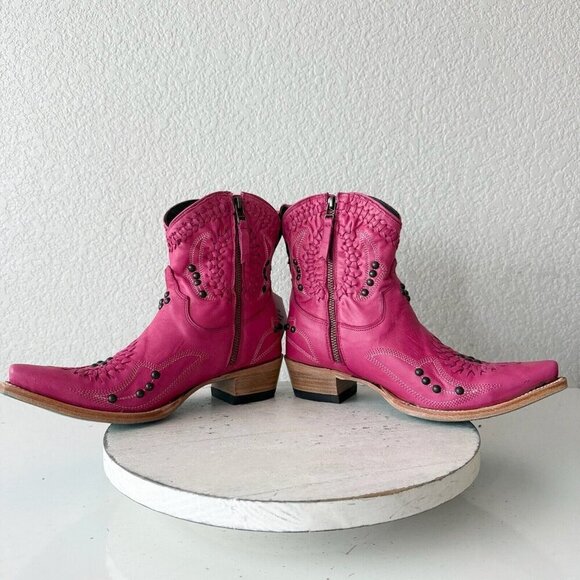 Lane COSSETTE Womens Cowboy Bootie 7 Hot Pink Leather Western Short Ankle Boots - Picture 11 of 13